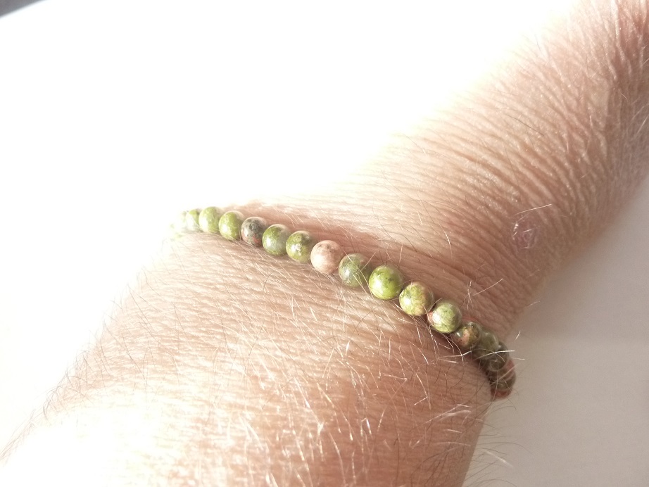 Bracelet Unakite épidote réglable perles 4 mm