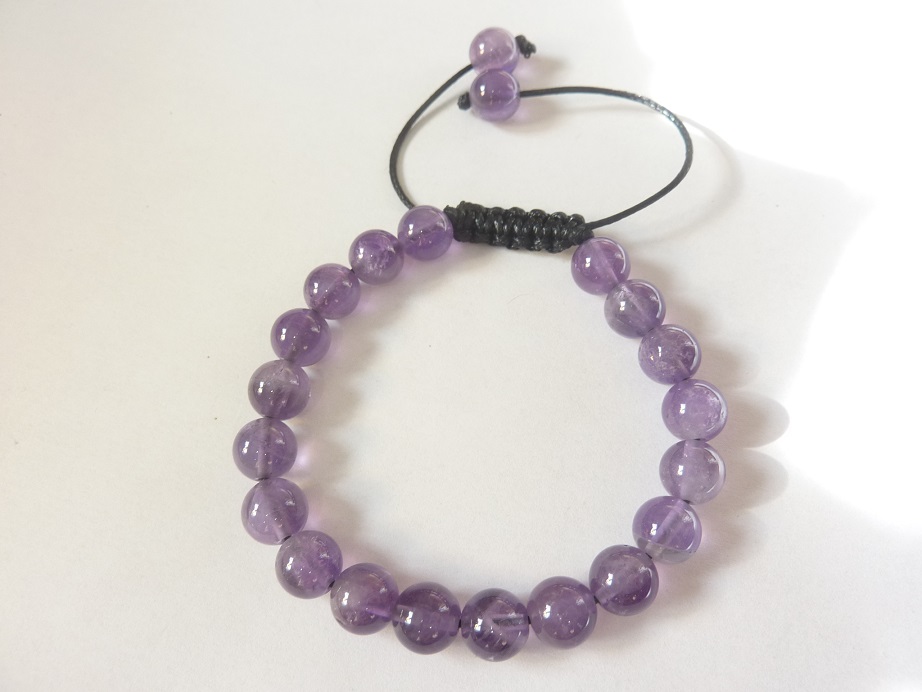 Bracelet Réglable améthyste perles 8 mm