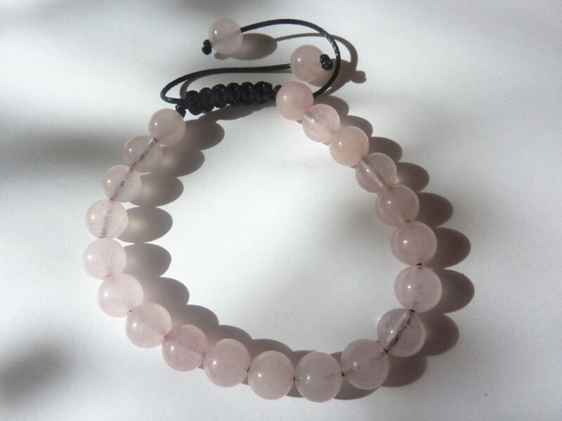 Bracelet réglable Quartz rose – perles rondes 8 mm