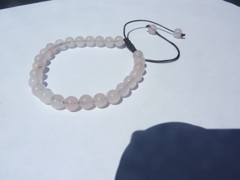 Bracelet réglable Quartz rose – perles rondes 6 mm