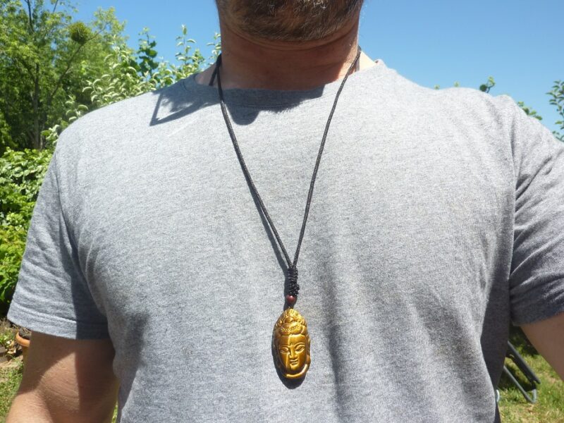 Collier pendentif Oeil de tigre Bouddha