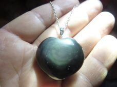 Pendentif coeur Obsidienne oeil céleste argent 925 ref 1107 + chaine acier inoxydable 45 cm