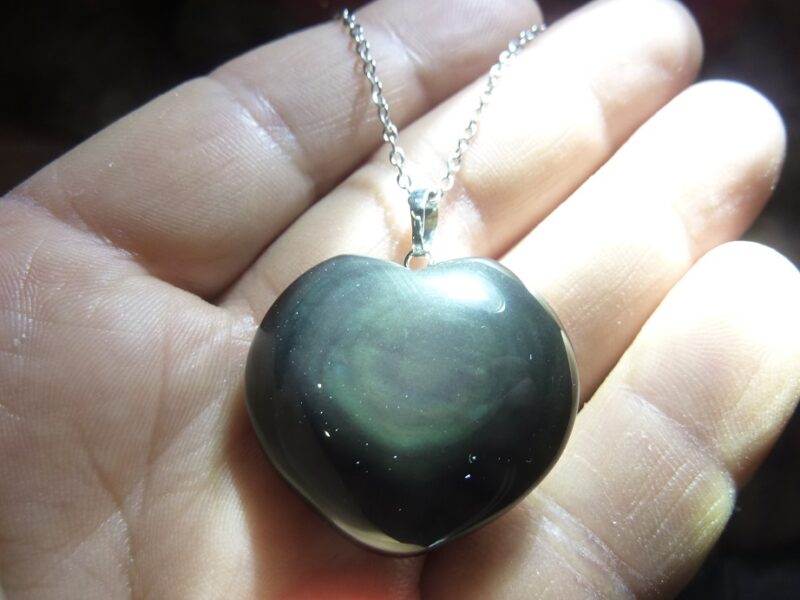 Pendentif coeur Obsidienne oeil céleste ref 1107
