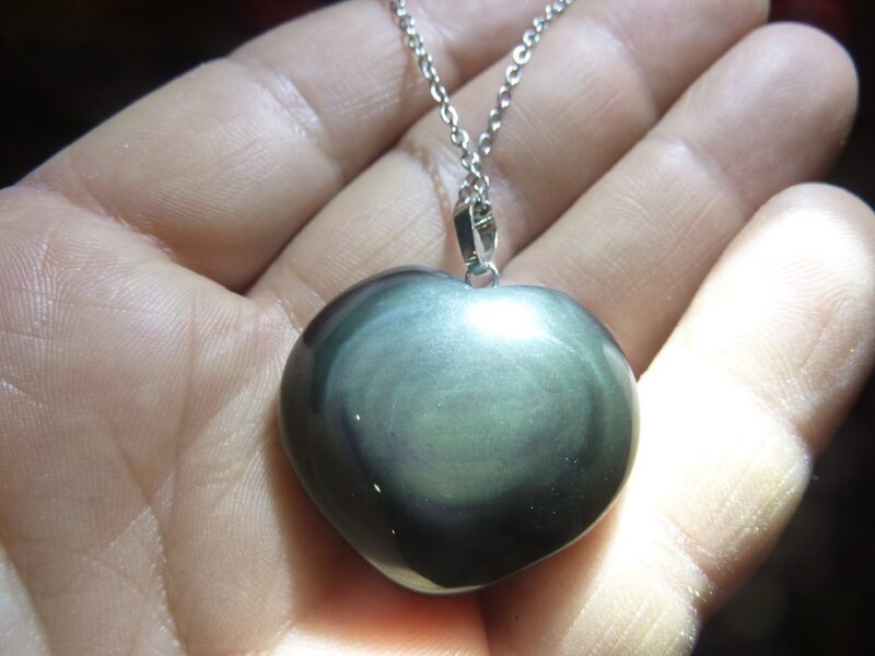 Pendentif coeur Obsidienne oeil céleste argent 925 ref 1107 + chaine acier inoxydable 45 cm – Image 3