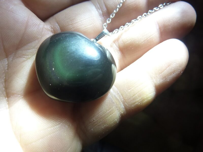 Pendentif coeur Obsidienne oeil céleste argent 925 GG 33B 1107 + chaine acier inoxydable 45 cm