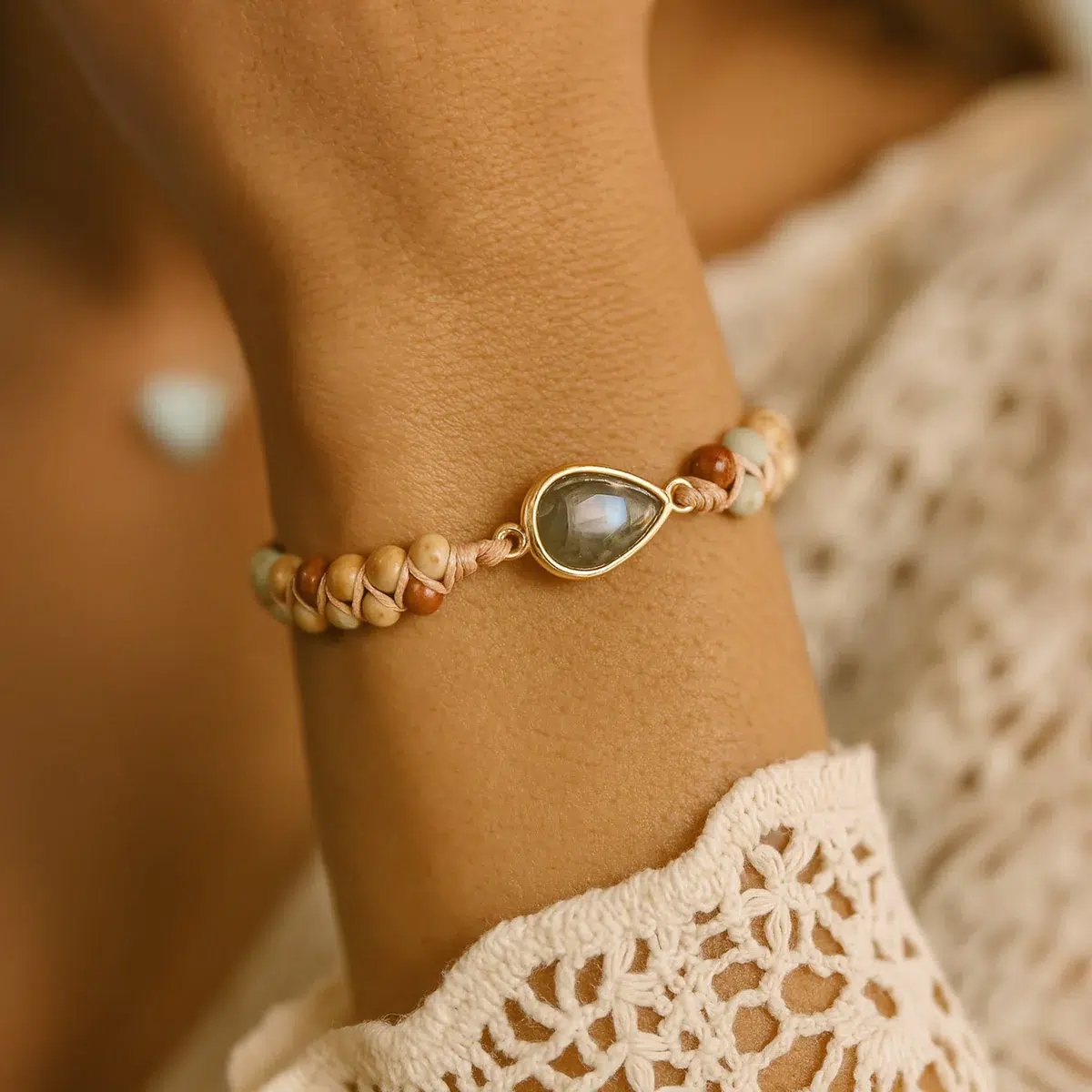 Bracelet réglable Labradorite et Jaspe