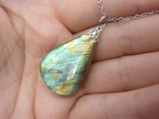 Collier pendentif Labradorite GG 1308 + chaine acier inoxydable 50 cm