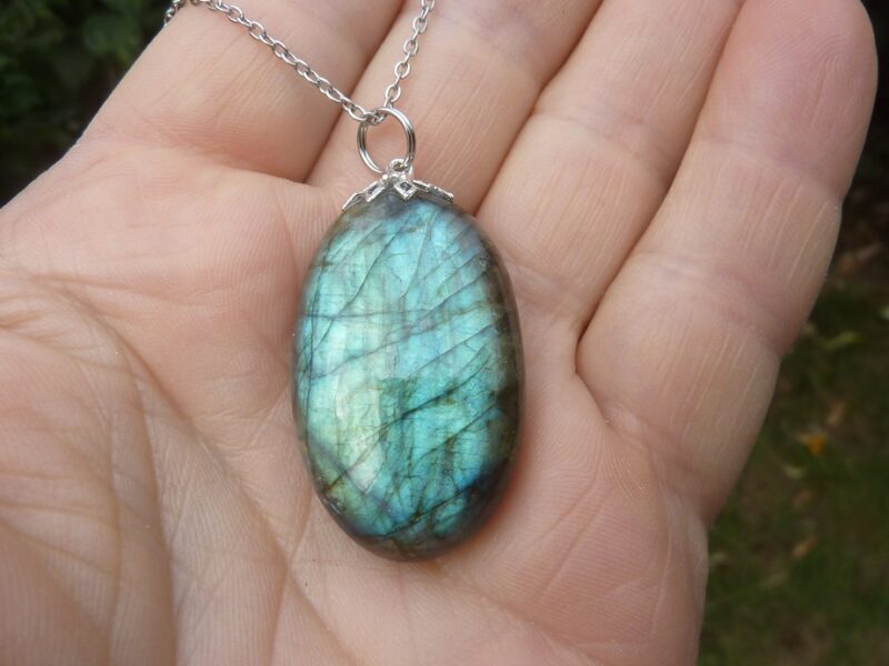 Collier pendentif Labradorite GG 1208 + chaine acier inoxydable 50 cm