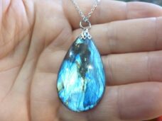 Collier pendentif Labradorite GG 3308 + chaine acier inoxydable 50 cm