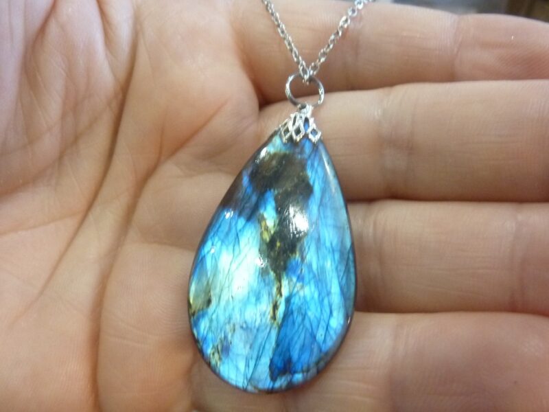 Collier pendentif Labradorite GG 3308 + chaine acier inoxydable 50 cm