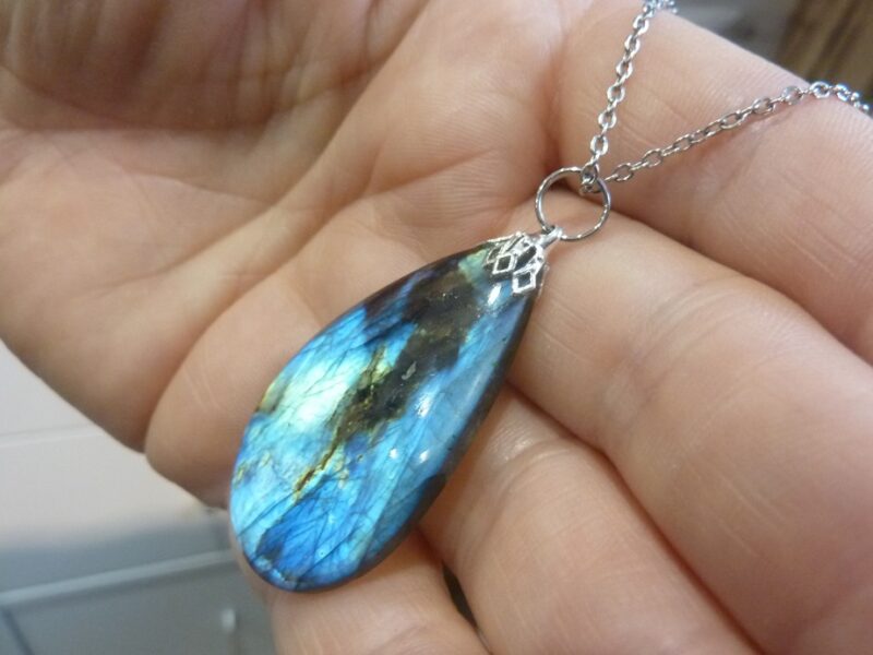 Collier pendentif Labradorite GG 3308 + chaine acier inoxydable 50 cm