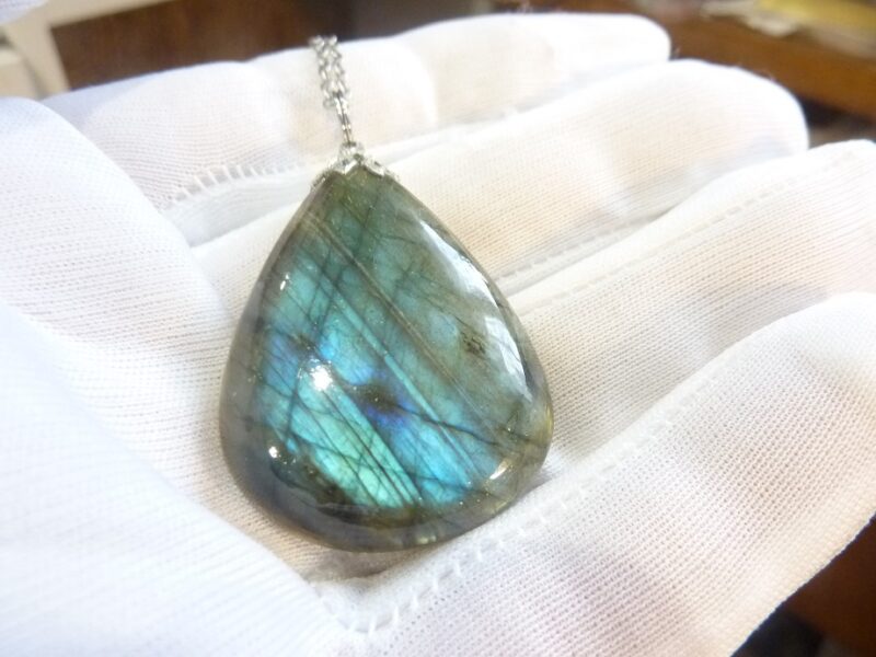 Collier pendentif Labradorite GG 2608 + chaine acier inoxydable 50 cm – Image 3