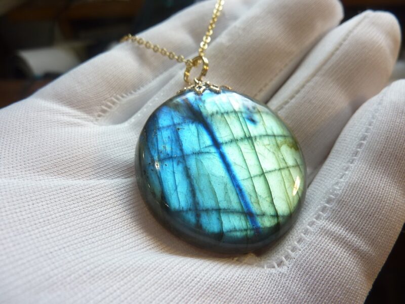 Collier pendentif Labradorite GG 6708 + chaine acier inoxydable doré 50 cm