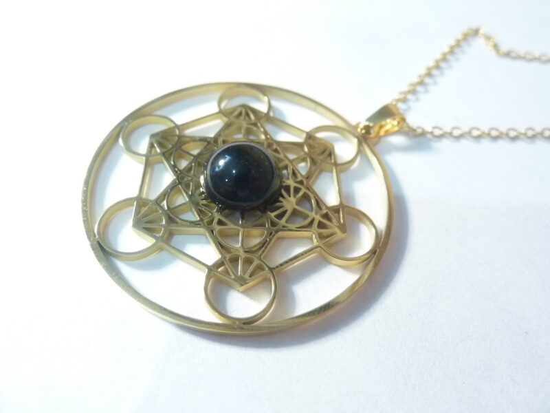 Pendentif cube de Métatron-Spinelle noir ref Or
