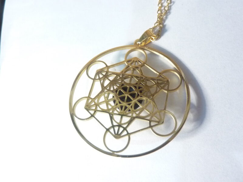 Pendentif cube de Métatron-Spinelle noir ref Or