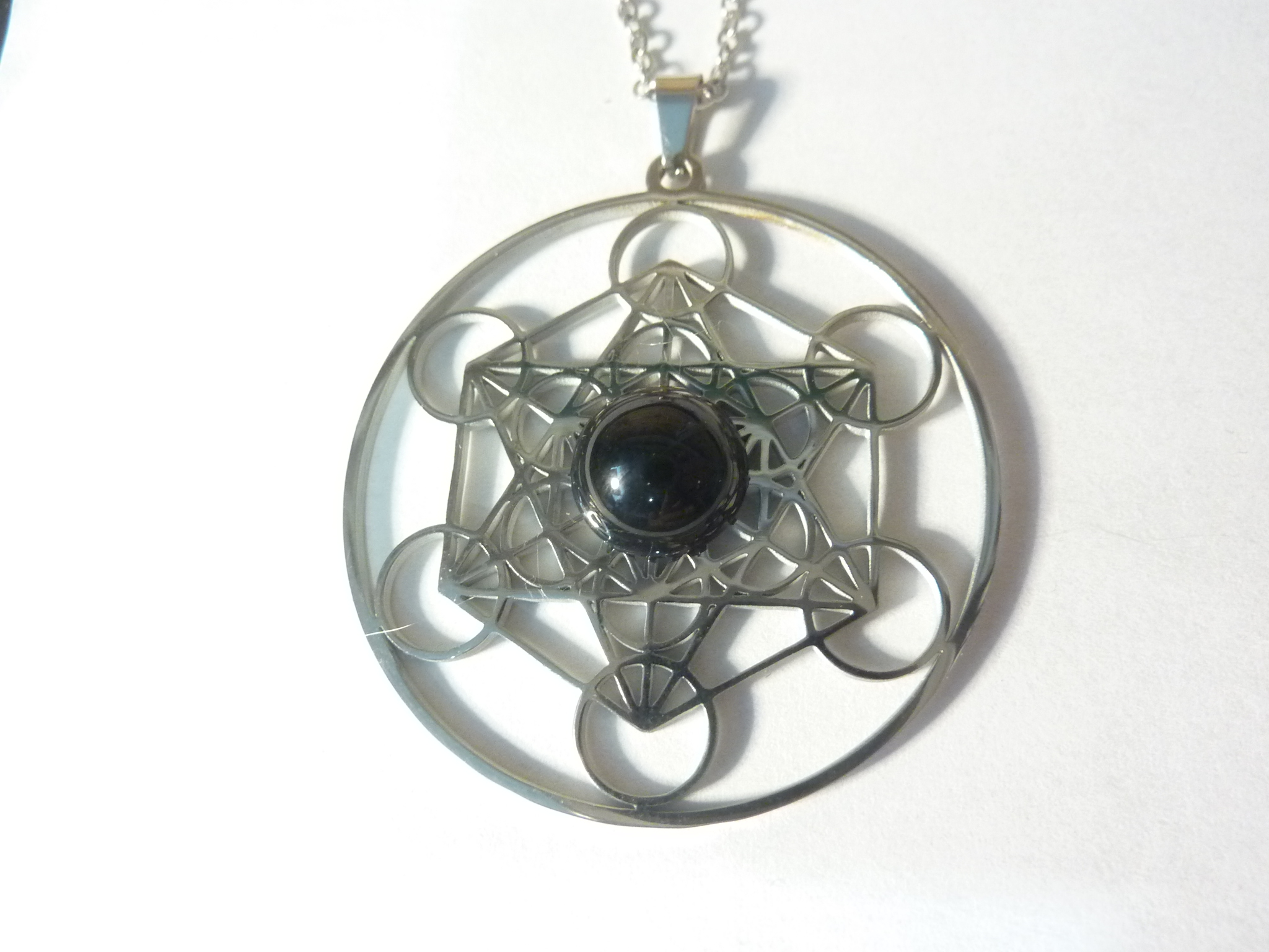 Pendentif cube de Métatron-Spinelle noir ref argent