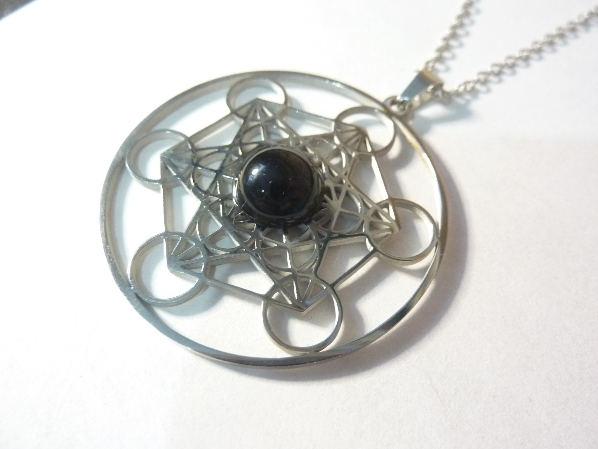 Pendentif cube de Métatron-Spinelle noir ref argent