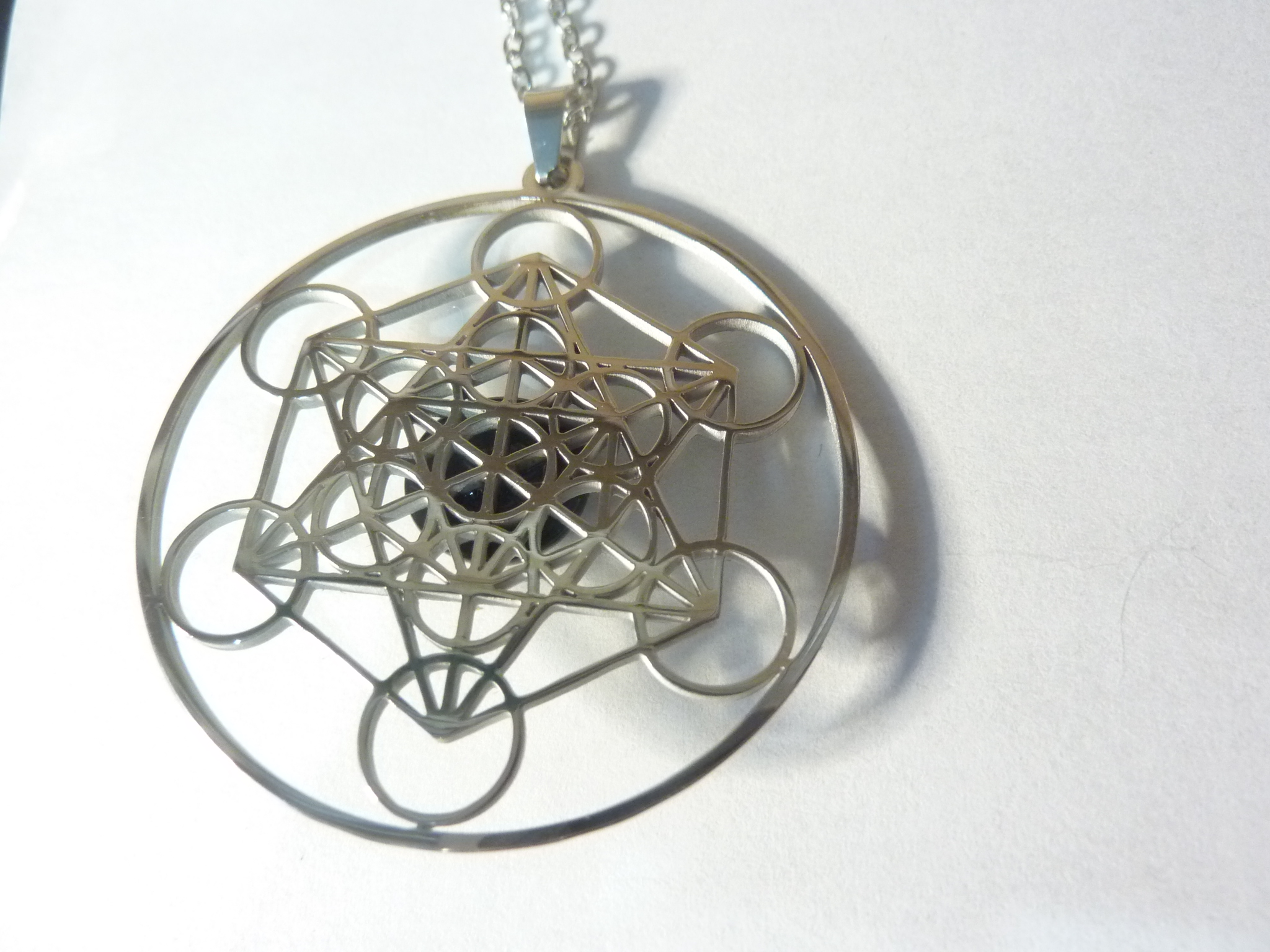 Pendentif cube de Métatron-Spinelle noir ref argent
