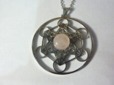 Pendentif cube de Métatron-Quartz rose ref argent