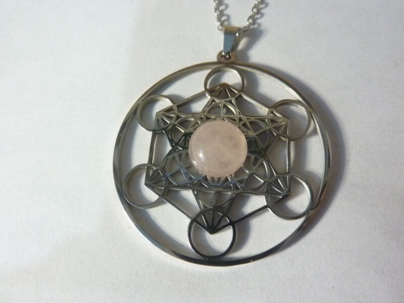 Pendentif cube de Métatron-Quartz rose ref argent