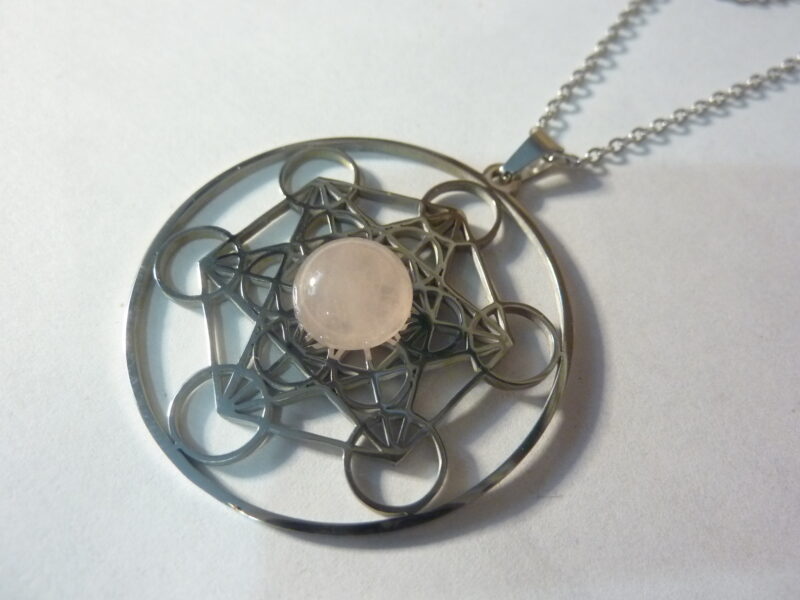 Pendentif cube de Métatron-Quartz rose ref argent