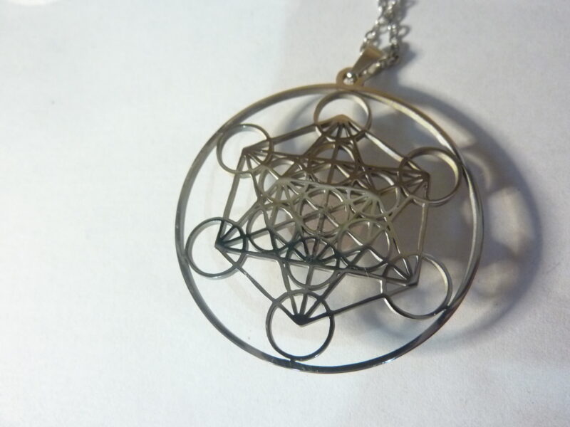 Pendentif cube de Métatron-Quartz rose ref argent