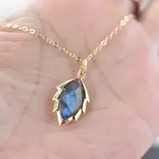 Collier pendentif Labradorite + chaine acier inoxydable 49 cm ref or