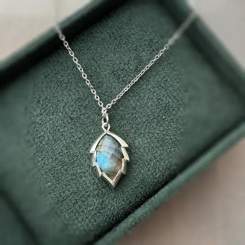 Collier pendentif Labradorite + chaine acier inoxydable 49 cm ref argent