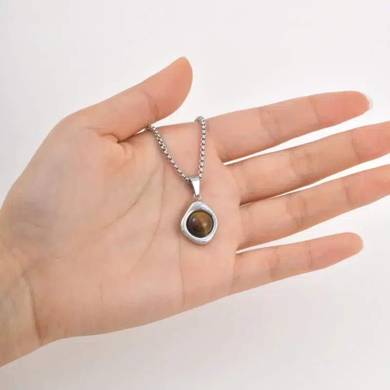Coller pendentif Œil de Tigre acier inoxydable
