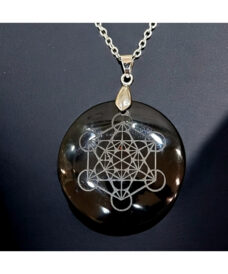 Collier pendentif cube Métatron-Obsidienne noire argent 925 + Chaine acier inoxydable 45 cm