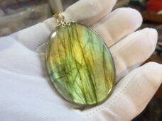 Collier pendentif Labradorite GG 6309 + chaine acier inoxydable doré 50 cm