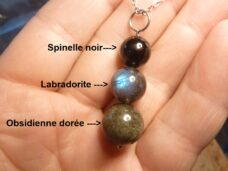 Pendentif Obsidienne dorée-Labradorite-Spinelle noir + chaine acier inoxydable 50 cm