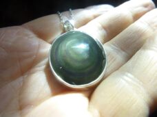 Pendentif Obsidienne oeil céleste argent 925 GG 0409 + chaine acier inoxydable 50 cm