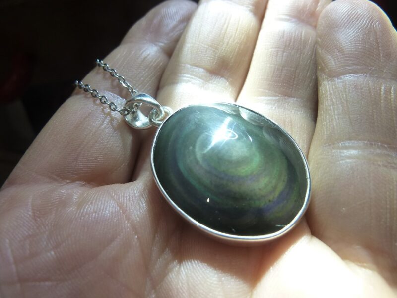 Pendentif Obsidienne oeil céleste argent 925 GG 0409 + chaine acier inoxydable 50 cm – Image 3