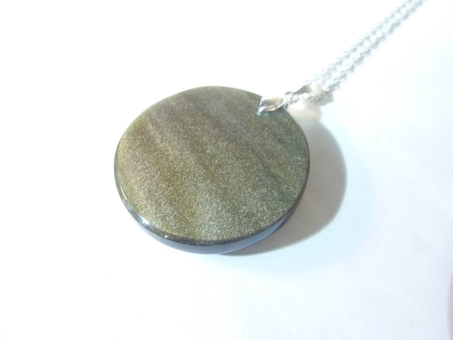 Pendentif Obsidienne dorée-Cube de metatron + chaine acier inoxydable 50 cm