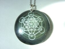 Collier pendentif cube Métatron-Obsidienne oeil céleste argent 925 + Chaine acier inoxydable 50 cm