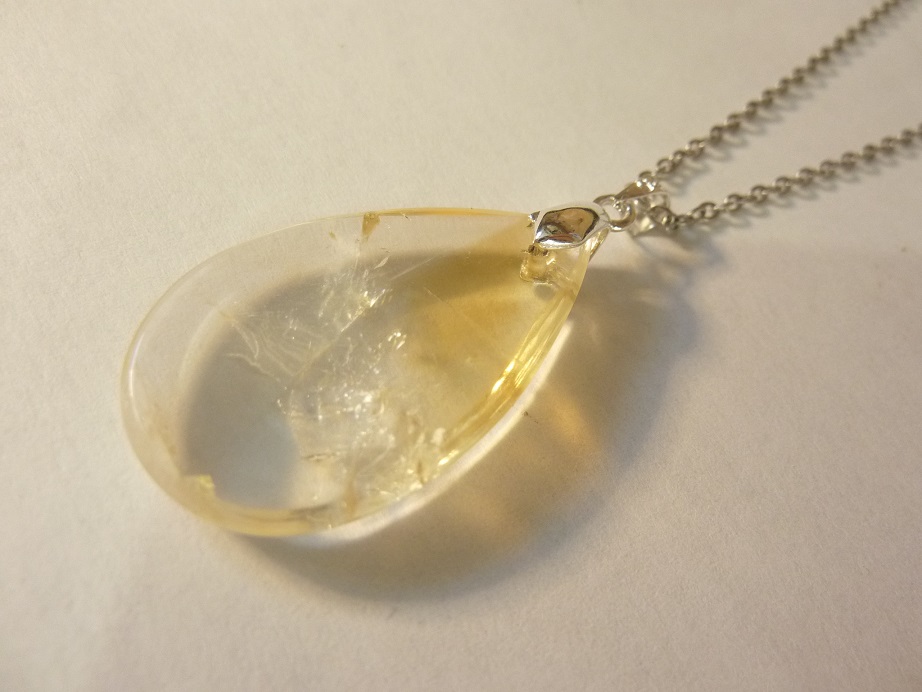 Pendentif citrine argent 925 GG 0509 + chaine acier inoxydable 60 cm