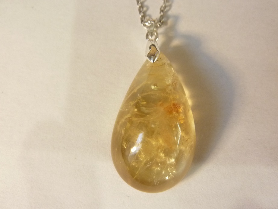 Pendentif citrine argent 925 GG 3509 + chaine acier inoxydable 60 cm