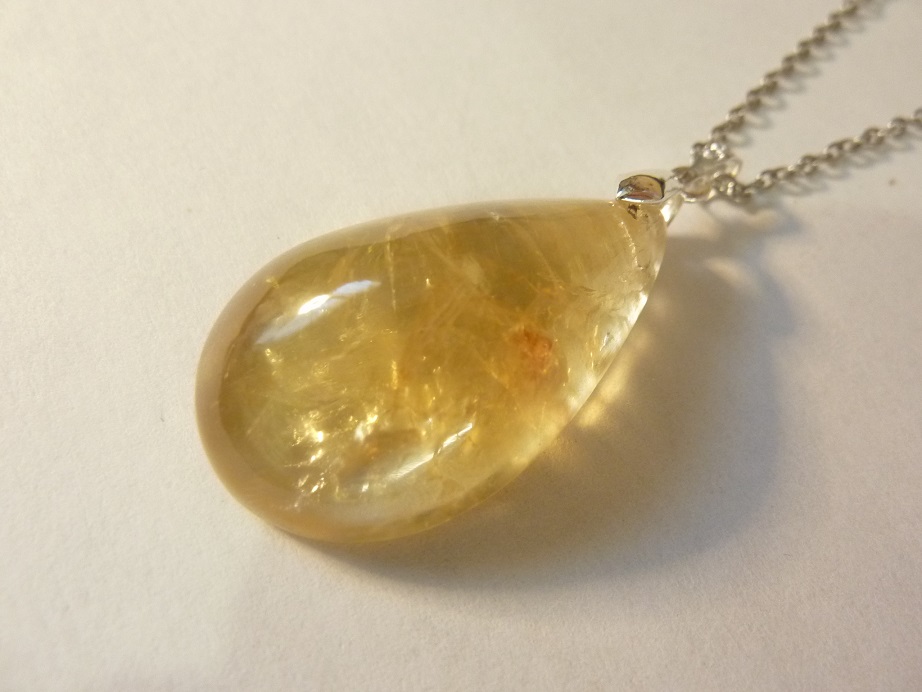 Pendentif citrine argent 925 GG 3509 + chaine acier inoxydable 60 cm