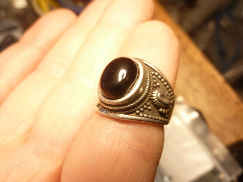 Bague Spinelle noir monture argent 925 taille 49