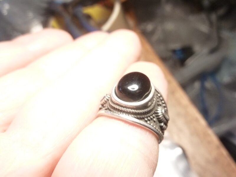 Bague Spinelle noir monture argent 925 taille 49