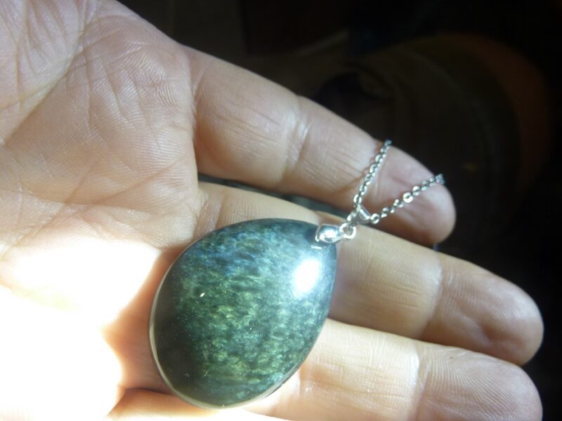 Pendentif Obsidienne mentogochol ( Manta huichol ) argent 925 GG 1809