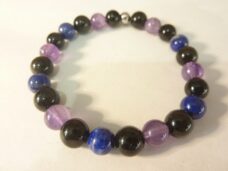 Bracelet Spinelle noir-Améthyste-Obsidienne oeil céleste-Lapis lazuli