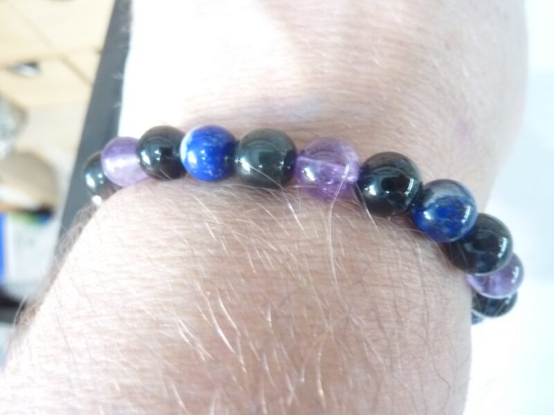 Bracelet Spinelle noir-Améthyste-Obsidienne oeil céleste-Lapis lazuli