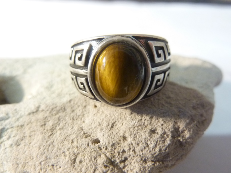 Bague réglable Oeil de tigre monture argent 925