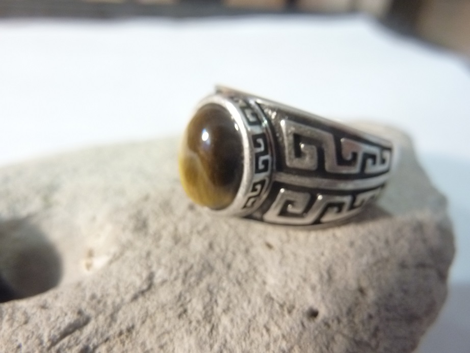 Bague réglable Oeil de tigre monture argent 925