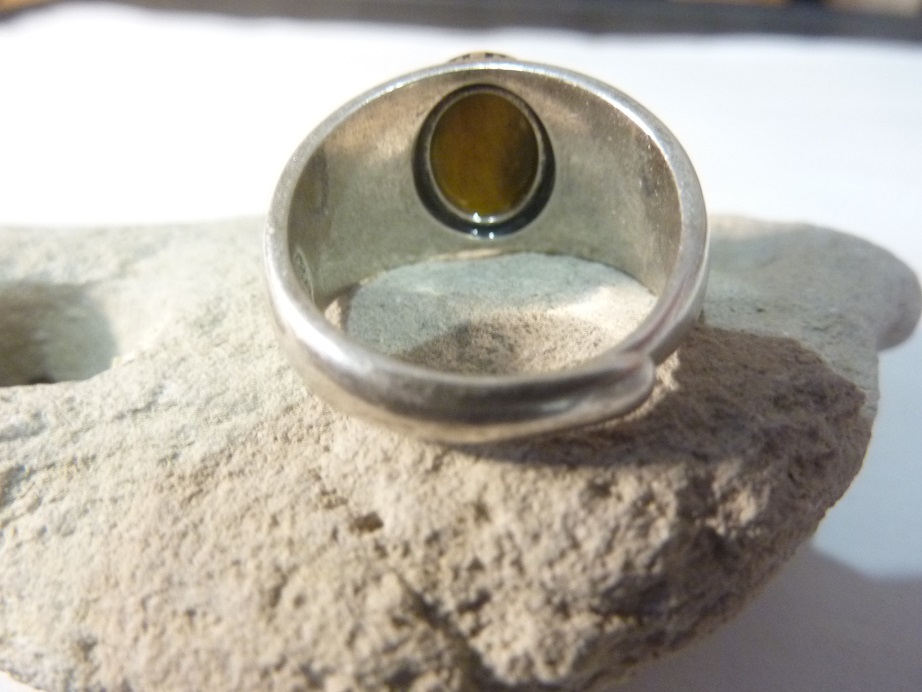 Bague réglable Oeil de tigre monture argent 925