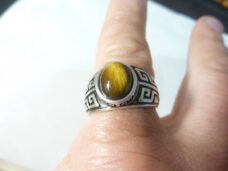 Bague réglable Oeil de tigre monture argent 925