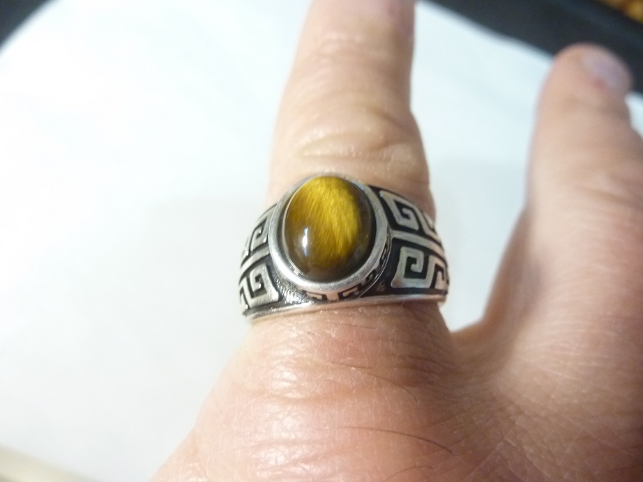 Bague réglable Oeil de tigre monture argent 925