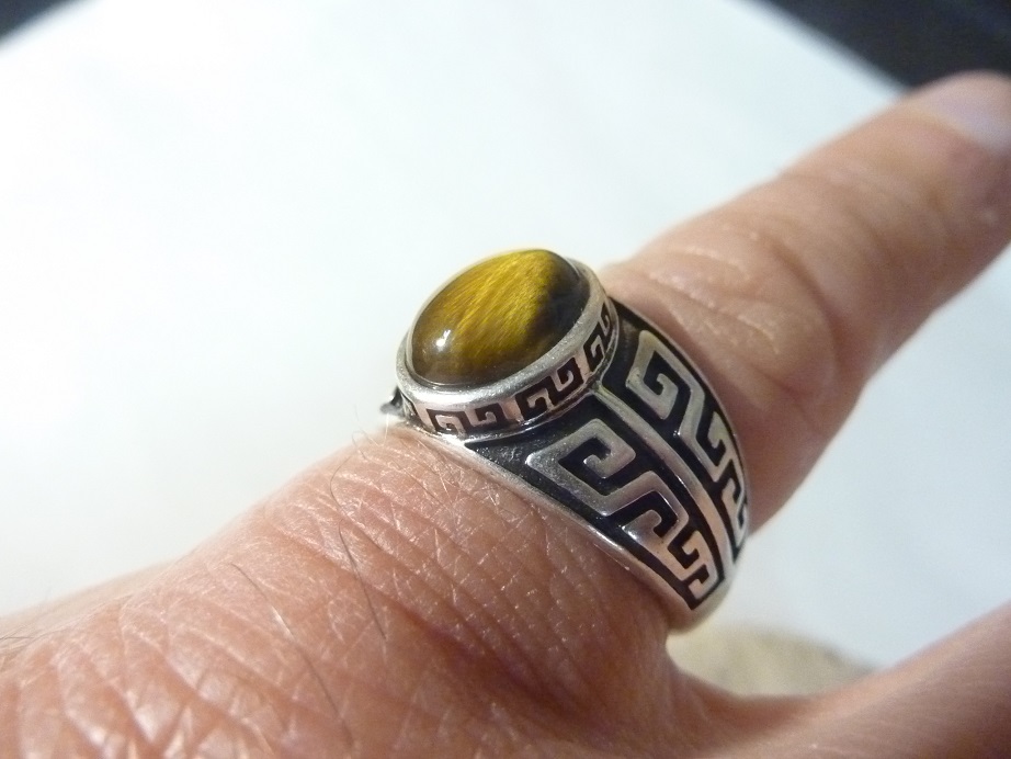 Bague réglable Oeil de tigre monture argent 925